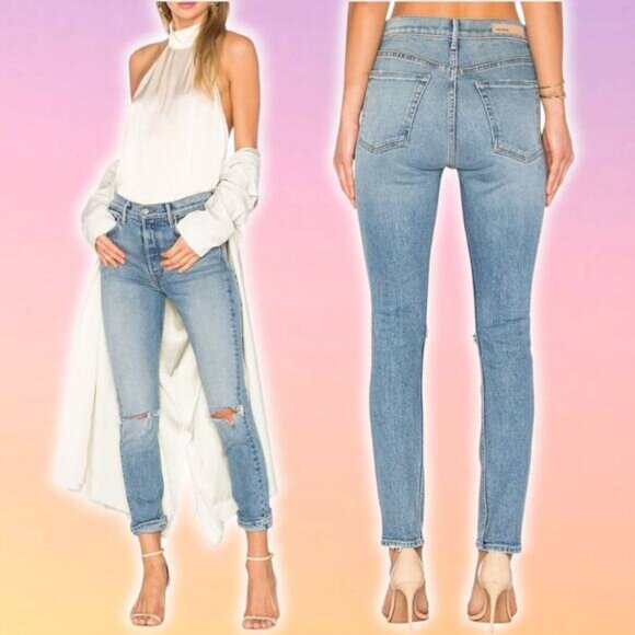 GRLFRND Karolina High-Rise Skinny Jean Size 25 What Is Life Blue Made In USA - Picture 1 of 10